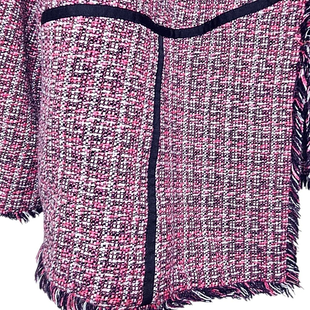 Lane Bryant Pink & Black Modern Contast Trim Textured Classic Blazer Fringe Hem - Picture 2 of 5